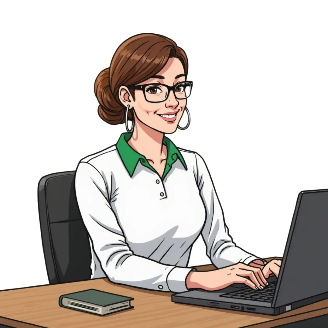 a cartoon of a woman using a laptop