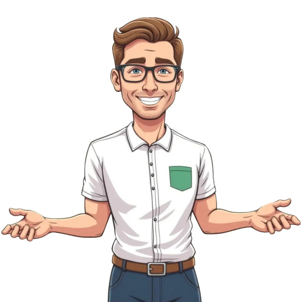 a cartoon of a man with glasses
